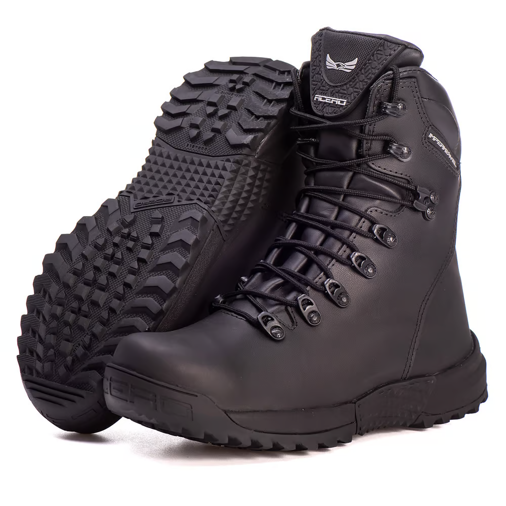 Bota acero botas impermeável couro apache preto.